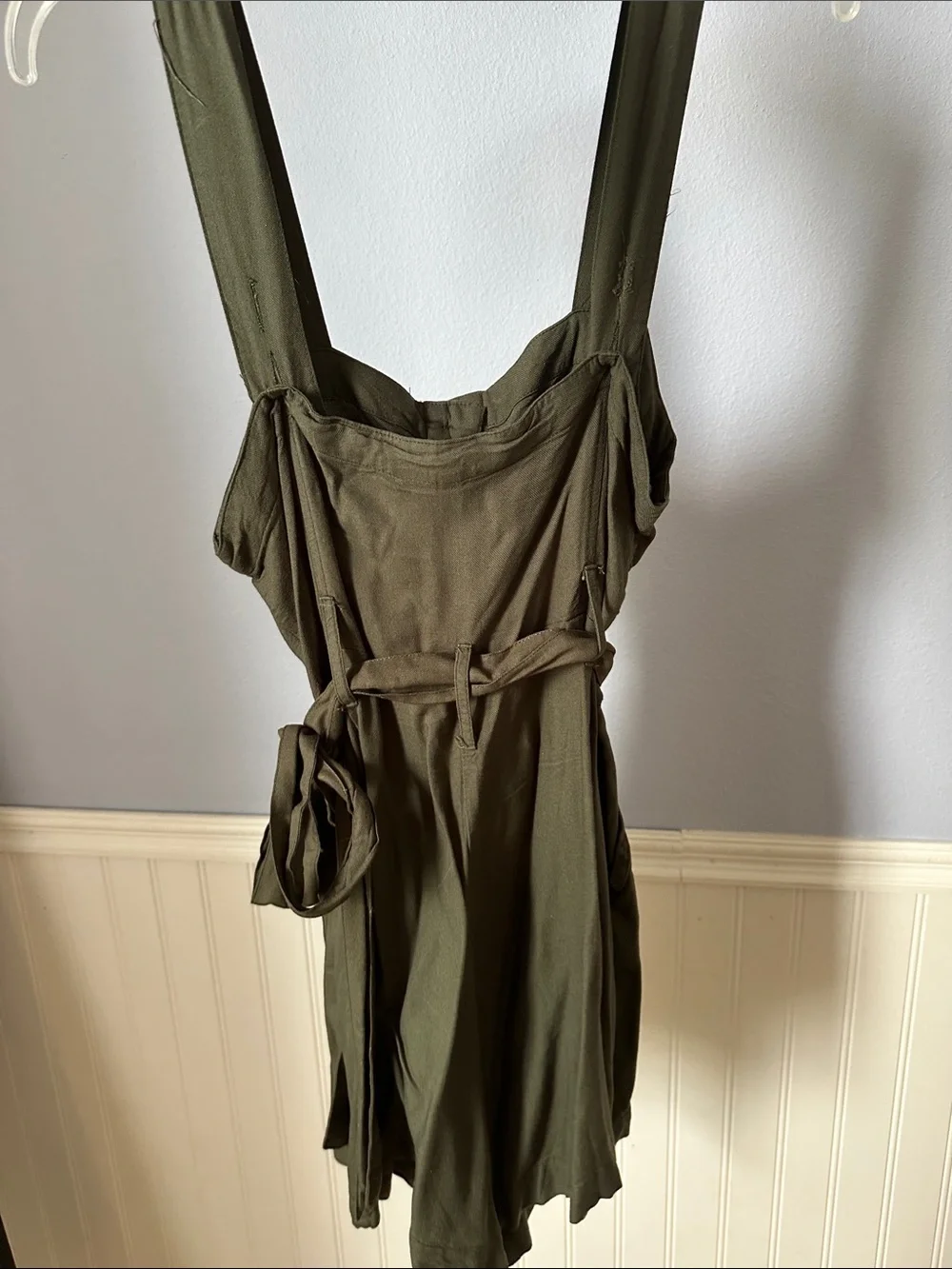 Japna Olive Green Button-Front Utility Romper with Belt